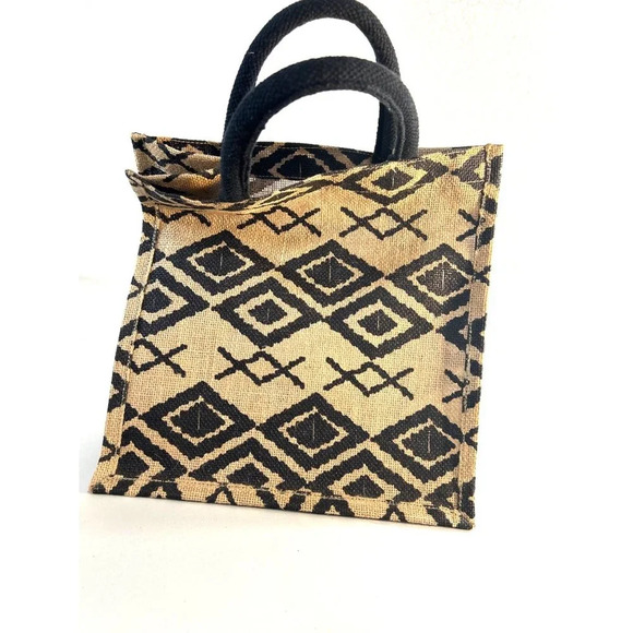 All in the Cards Inc Small tote Black/Tan Geometric Shapes 11x11x4 - Picture 3 of 8